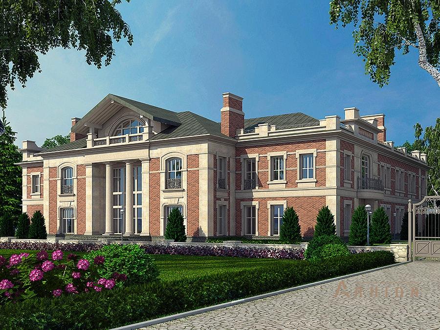 2. Проект двухэтажного дома в замковом стиле с многоскатной кровлей, av-2500, площадью - 2500 кв c цокольным этажом